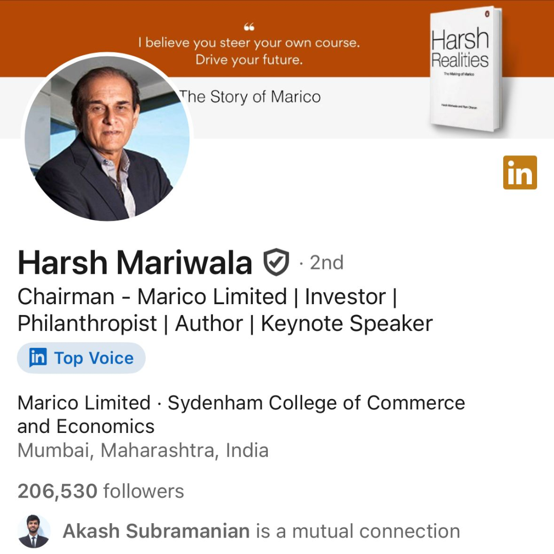 Harsh Mariwala LinkedIn